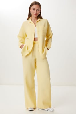 Hoge Taille Brede Pijpen Twee-Delig Co-ord Set met Kraag