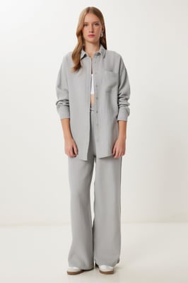 Hoge Taille Wijde Pijpen Twee-Delige Set met Hemdcol