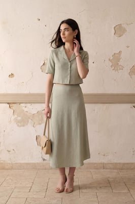 Crop Shirt & Midi Rok Co-Ord Set