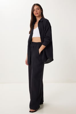 Hoge Taille Brede Pijpen Twee-Delig Co-ord Set met Kraag