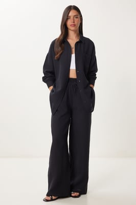 Hoge Taille Brede Pijpen Twee-Delig Co-ord Set met Kraag