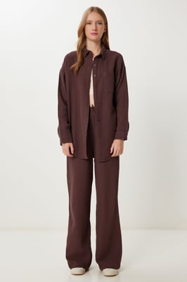 Hoge Taille Brede Pijpen Twee-Delig Co-ord Set met Kraag
