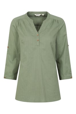 'Petra' Women's 3/4 Sleeve Shirt Button Neck Breathable Everyday Top Olive