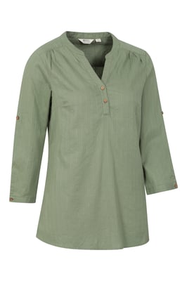 'Petra' Women's 3/4 Sleeve Shirt Button Neck Breathable Everyday Top Olive