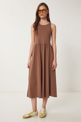 Mouwloze Crew Neck Midi Jurk