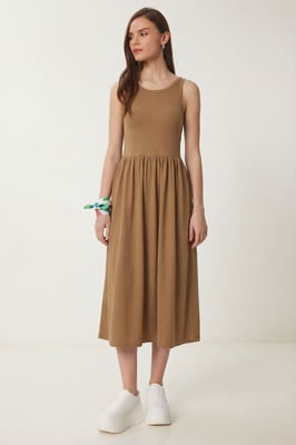Mouwloze Crew Neck Midi Jurk