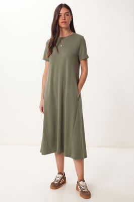 Midi-jurk met korte mouwen en ronde hals