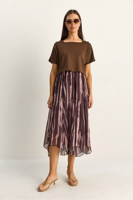 Abstracte Print Boot Hals Midi Jurk