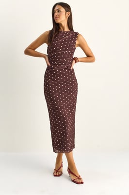 Gestippelde Bodycon Midi Jurk