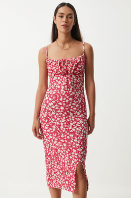 Bloemengebroken Ribbel Bodycon Midi-jurk met Split
