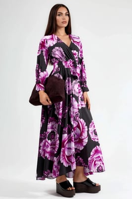Bloemige Midi-jurk met Strikdetail