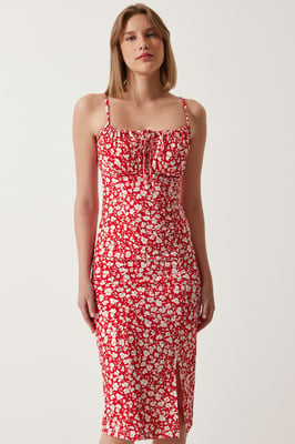 Blommig ribbad bodycon midikjol med sprund