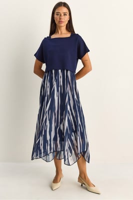 Abstracte Print Boot Hals Midi Jurk