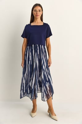 Abstracte Print Boot Hals Midi Jurk