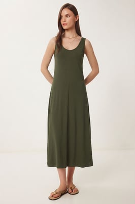 U Kraag Midi Jurk