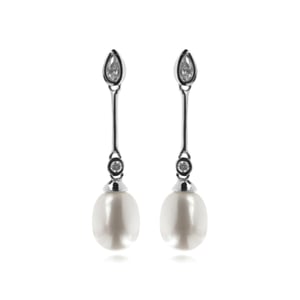 Luxenter 925 Sterling zilveren oorbellen met gerhodineerde witte parel - Racoon
