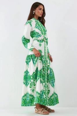 Paisleyprint Maxi-jurk met riem en overhemdkraag