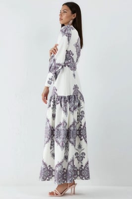 Paisley-print maxi-jurk met riem en overhemdkraag