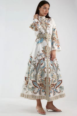 Paisley Print Maxi Jurk met Mandarin Collar