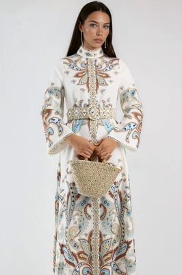 Paisley Print Maxi Jurk met Mandarin Collar