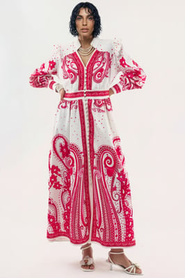 V-hals Paisley Maxi Jurk met Split