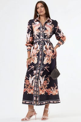 Bloemrijke Maxi Shirtjurk met Ceintuursluiting