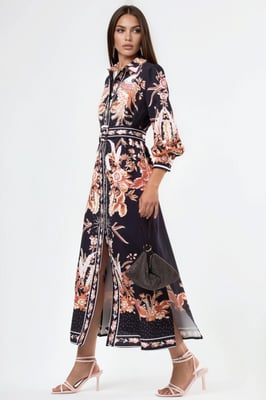 Bloemrijke Maxi Shirtjurk met Ceintuursluiting
