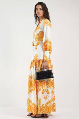 Paisleyprint Maxi-jurk met Ceintuur en Overhemdkraag
