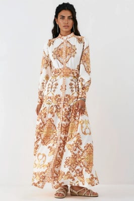 Gestrikte Paisley Print Maxi Overhemdjurk