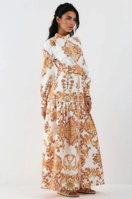 Gestrikte Paisley Print Maxi Overhemdjurk