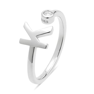 Luxenter 925 Sterling zilveren ring met gerhodineerde briljant zirkonia - Alfabet
