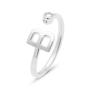 Luxenter 925 Sterling zilveren ring met gerhodineerde briljant zirkonia - Alfabet