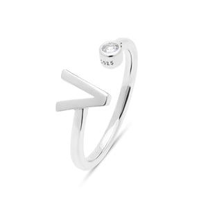 Luxenter 925 Sterling zilveren ring met gerhodineerde briljant zirkonia - Alfabet