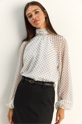 Prickig höghalsskjorta i chiffon