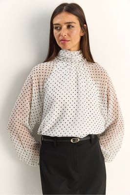 Prickig höghalsskjorta i chiffon
