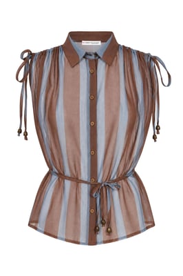 Gestreepte Mouwloze Blouse met Knoopsluiting en Strikdetail