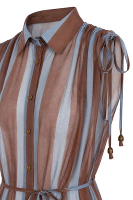 Gestreepte Mouwloze Blouse met Knoopsluiting en Strikdetail