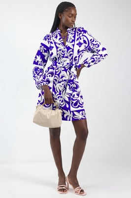 Bloemrijke V-hals Mini Hemdress met Ceintuur