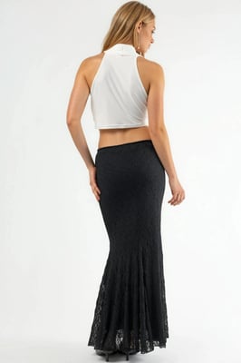 Hoge Taille Kanten Maxi Rok met Split
