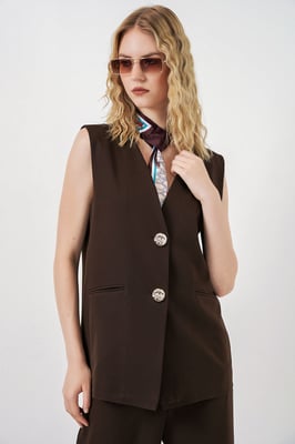 Lange V-hals Geknoopte Slim Fit Vest