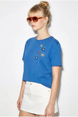 Bloemig Geborduurd Crew Neck T-Shirt
