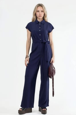 Bredelijne Overhemdkraag Jumpsuit met Knopen