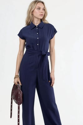 Bredelijne Overhemdkraag Jumpsuit met Knopen