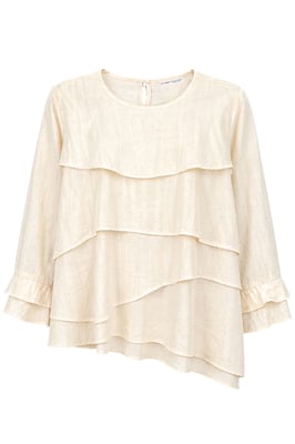 Rimpelige Lange Mouwen Crew Neck Blouse