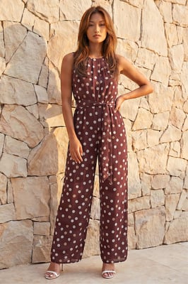 Spot Pleat Neck Jumpsuits
