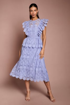 Scallop Organza Frill Midi Dress