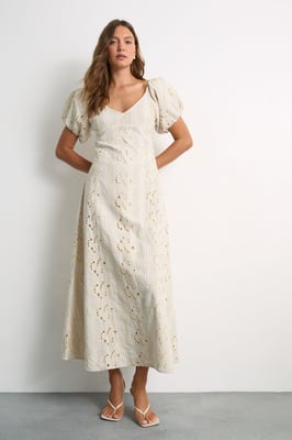 Stripe Cotton Broderie Midi Dress