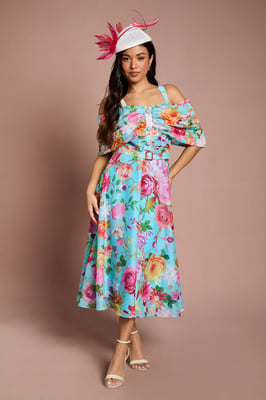 Petite Lisa Tan Bardot Full Skirt Midi Dress