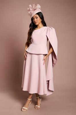 Petite Lisa Tan Shoulder Crepe Midi Dress