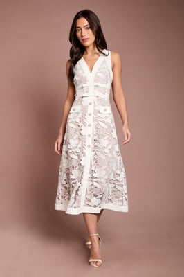 V Neck Satin Lace Midi Dress